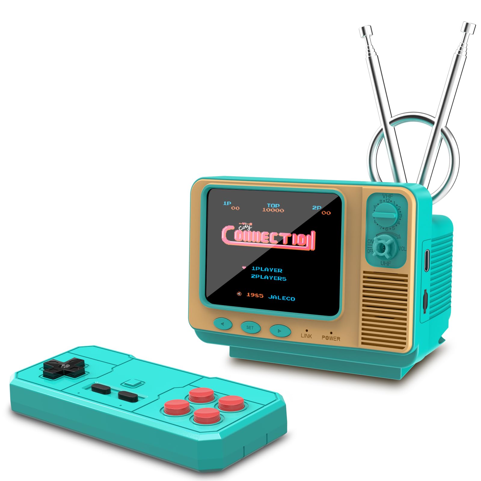 Mini TV Retro Handheld Game Console -JALECO Licensed Classic Games, Portable Gaming Toy with TF Card to Expand 80s 90s Games, Support Two Players & Game Save, Ideal Gift for Boys Girls (Wood)