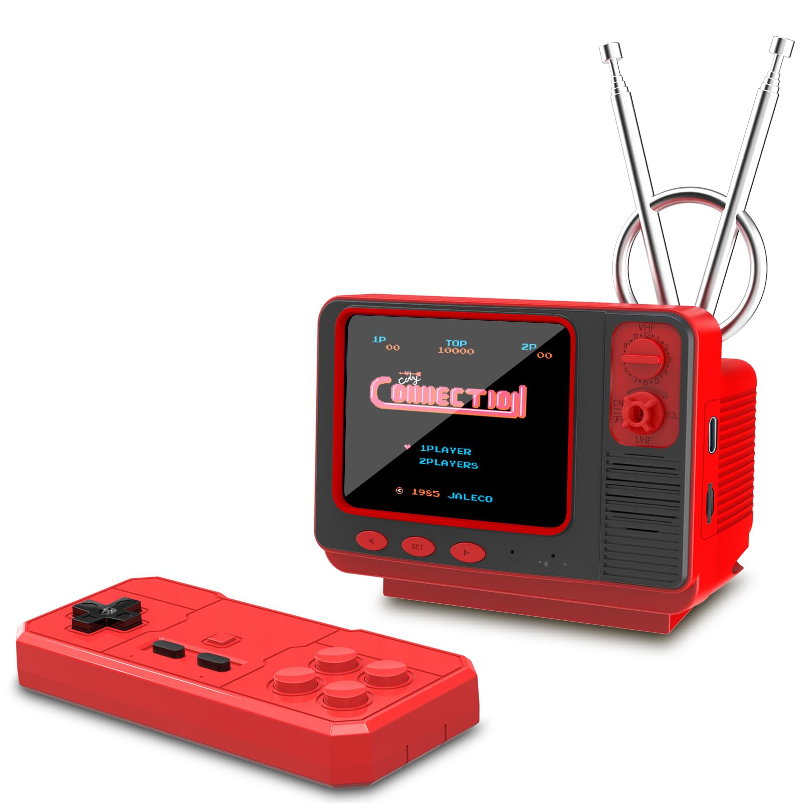 Mini TV Retro Handheld Game Console -JALECO Licensed Classic Games, Portable Gaming Toy with TF Card to Expand 80s 90s Games, Support Two Players & Game Save, Ideal Gift for Boys Girls (Wood)