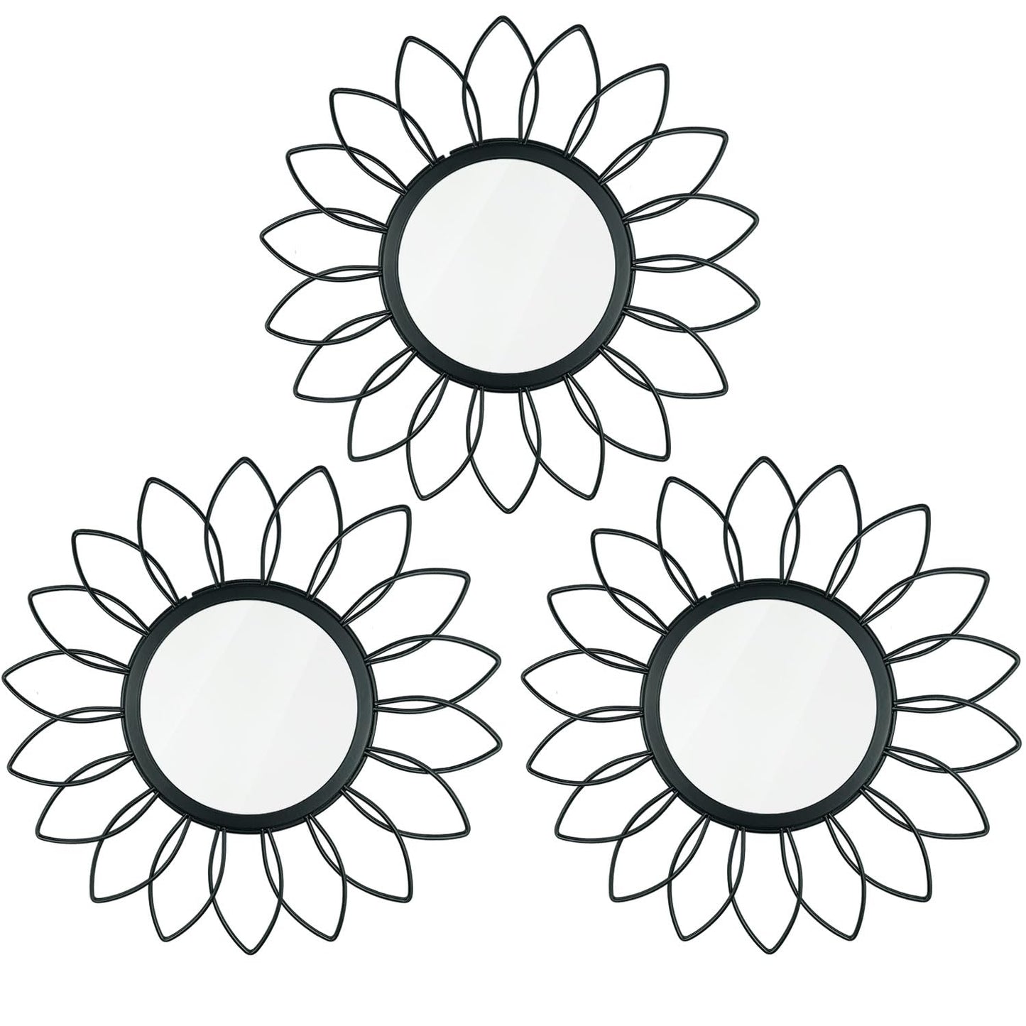 3 Pack Metal Mirrors for Wall Sunburst Wall Mirrors Home Décor Decorative Hanging Wall Art for Living Room Bedroom Entryway (Gold, Flower+Sunburst)