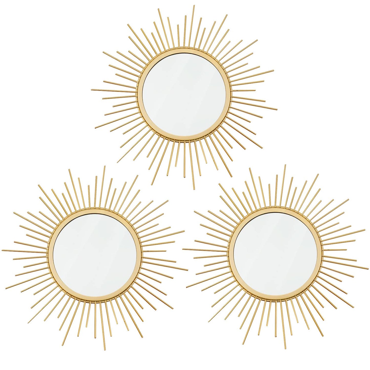 3 Pack Metal Mirrors for Wall Sunburst Wall Mirrors Home Décor Decorative Hanging Wall Art for Living Room Bedroom Entryway (Gold, Flower+Sunburst)