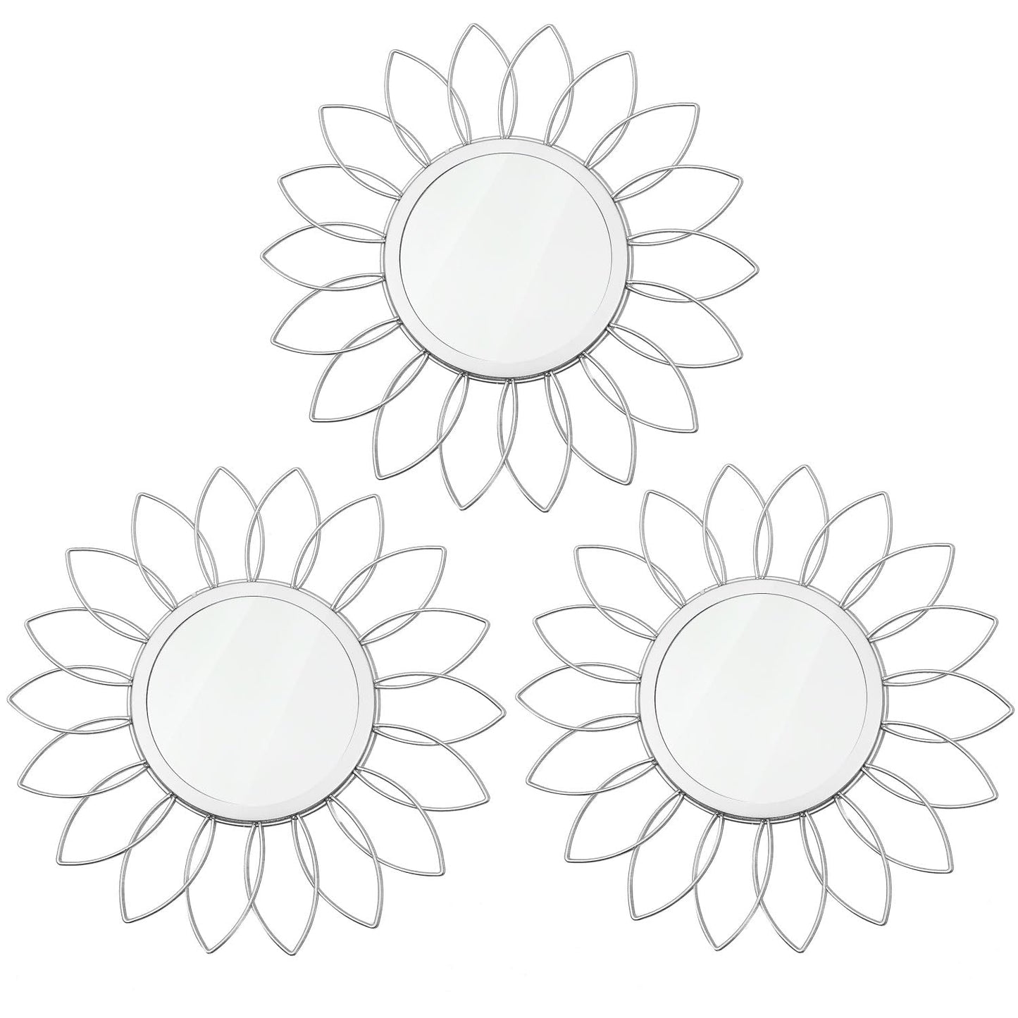 3 Pack Metal Mirrors for Wall Sunburst Wall Mirrors Home Décor Decorative Hanging Wall Art for Living Room Bedroom Entryway (Gold, Flower+Sunburst)