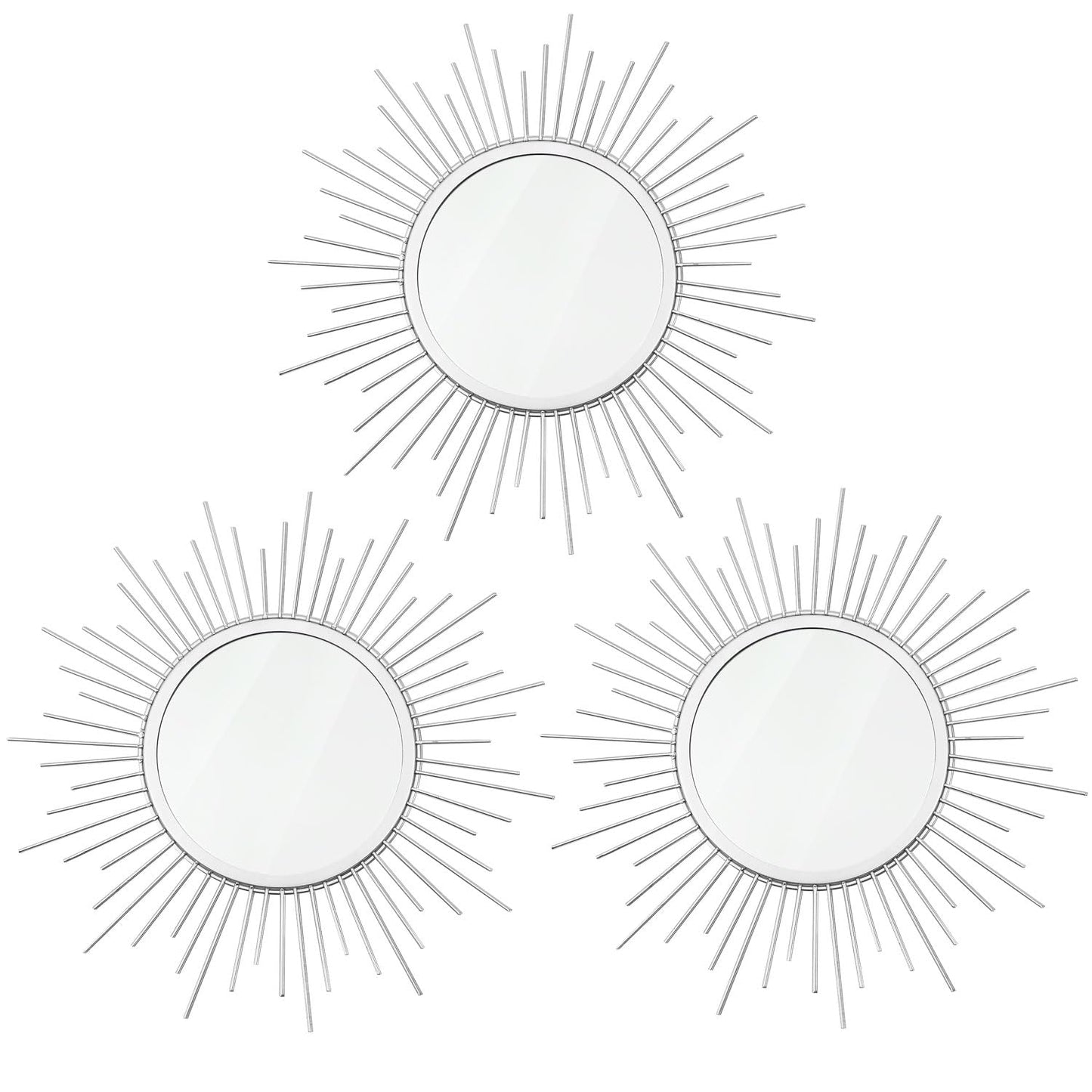 3 Pack Metal Mirrors for Wall Sunburst Wall Mirrors Home Décor Decorative Hanging Wall Art for Living Room Bedroom Entryway (Gold, Flower+Sunburst)