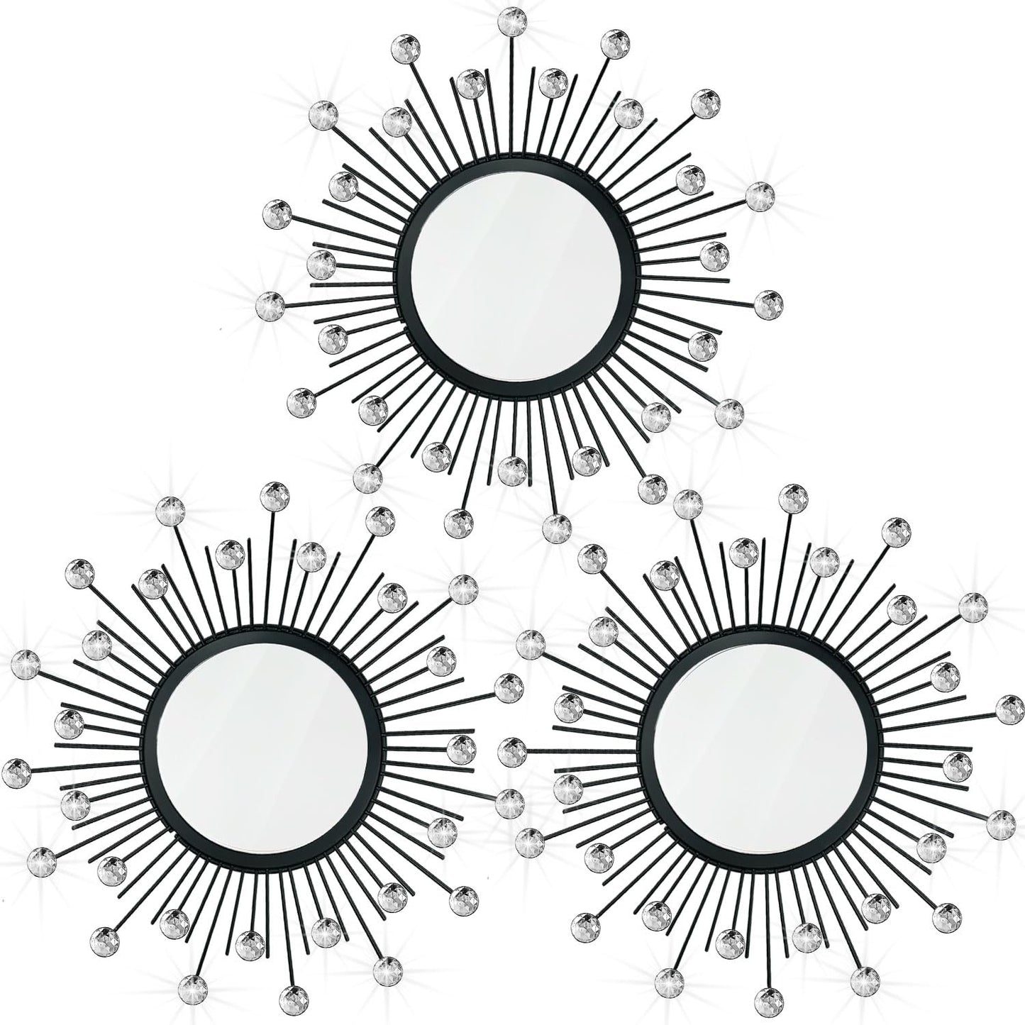 3 Pack Metal Mirrors for Wall Sunburst Wall Mirrors Home Décor Decorative Hanging Wall Art for Living Room Bedroom Entryway (Gold, Flower+Sunburst)