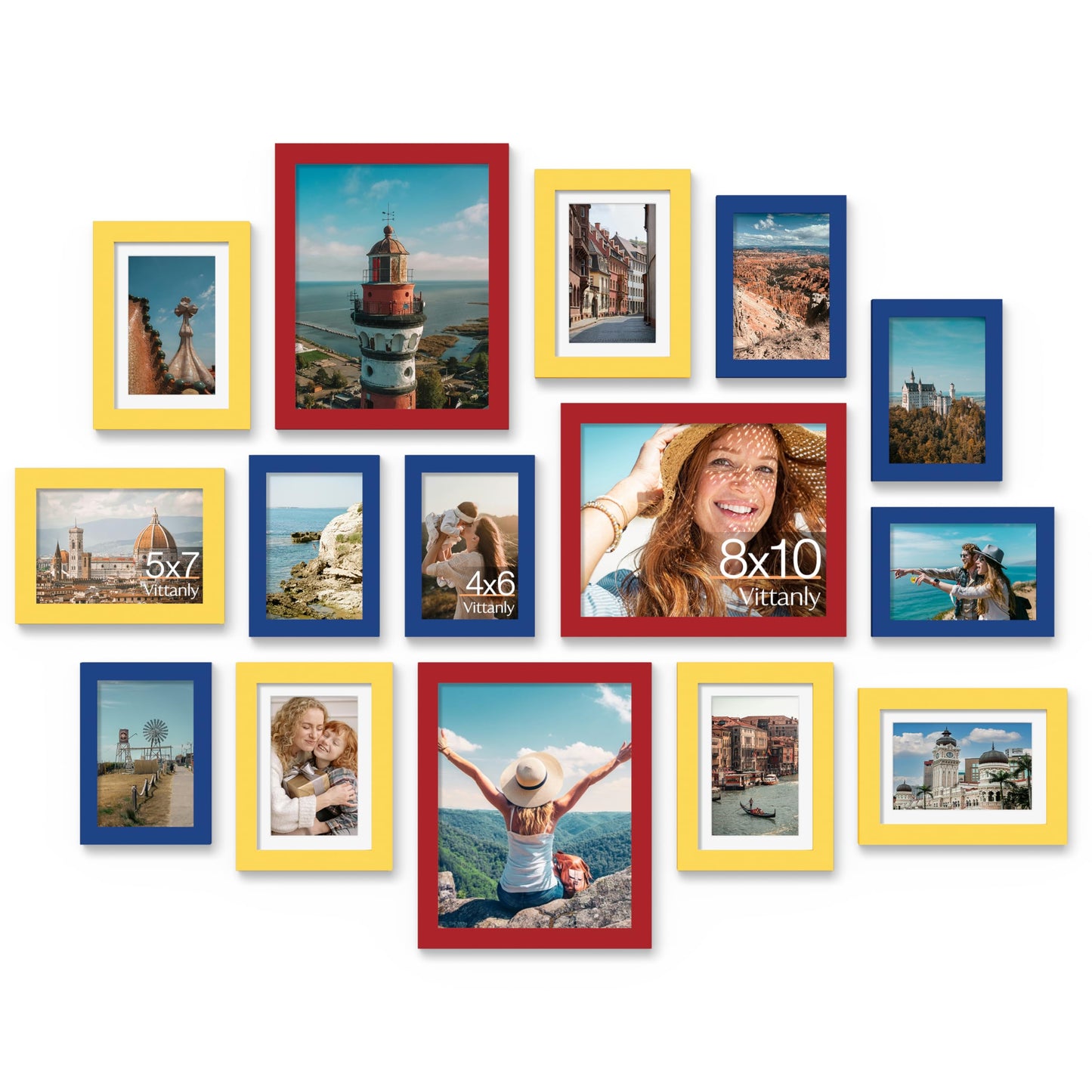 Vittanly 15 Pack Picture Frames Collage Wall Decor for Mounting or Tabletop Display, Gallery Frame Set for Family, Multi Sizes Including 3pcs 8x10, 6pcs 5x7, 6pcs 4x6, Black